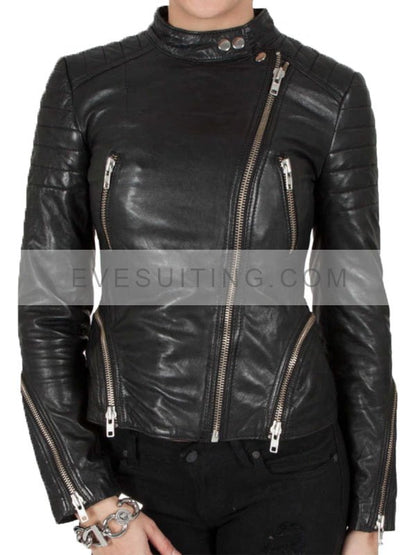 Womens Cafe Racer Leather Biker Jacket
