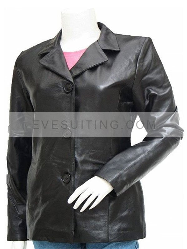 Women’s Casual 3 Button Black Leather Blazer