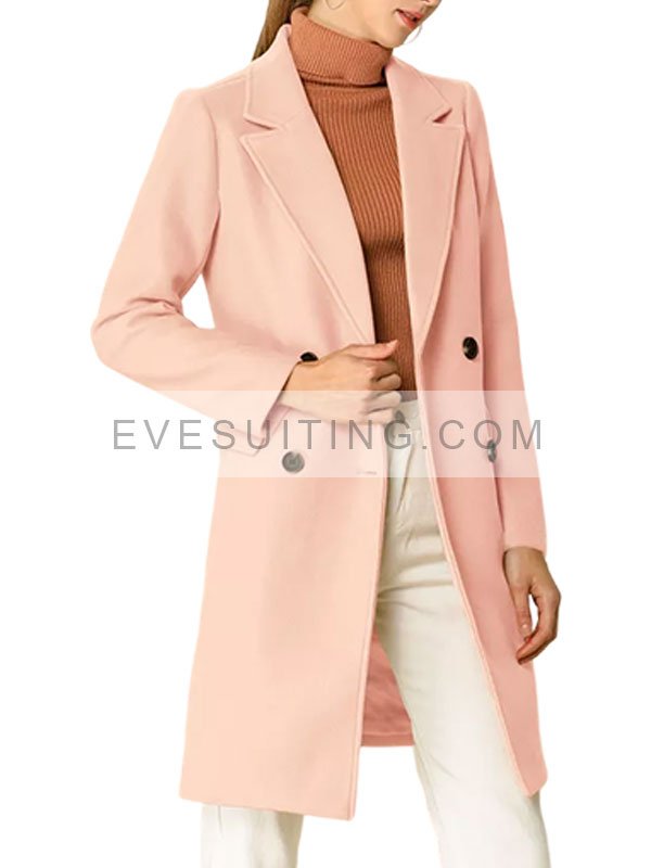 Women's Double Breasted Belted Pink Wool Coat