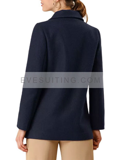 Women's Double Breasted Navy Blue Peacoat