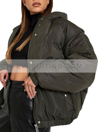 Womens Hooded Raglan Puffer Jacket