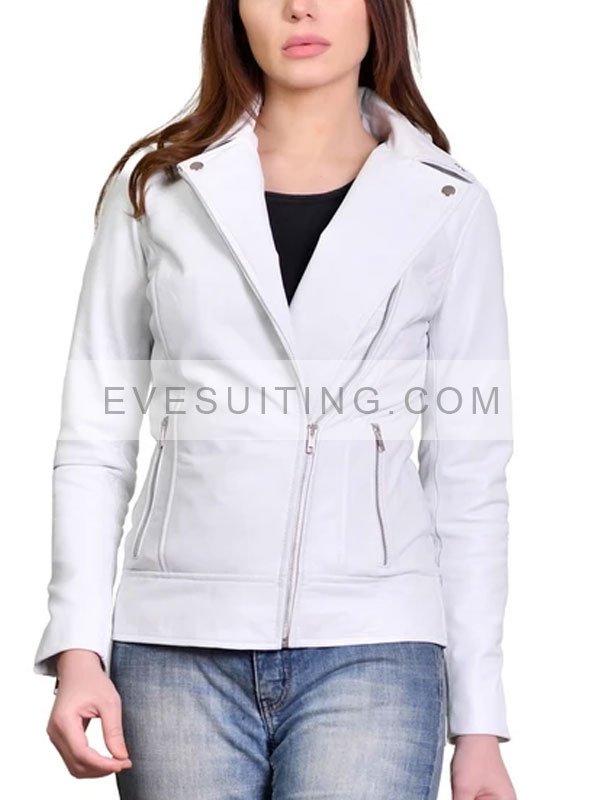 Womens Lana Del White Biker Leather Jacket