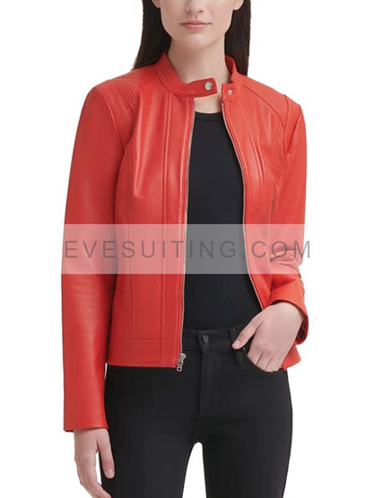 Womens Motorcycle Red Leather Jacket