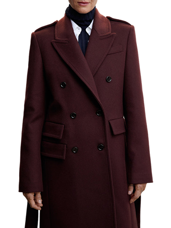 Women's Peek Lapel Maroon Wool Coat