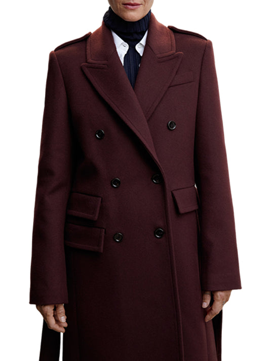 Women's Peek Lapel Maroon Wool Coat