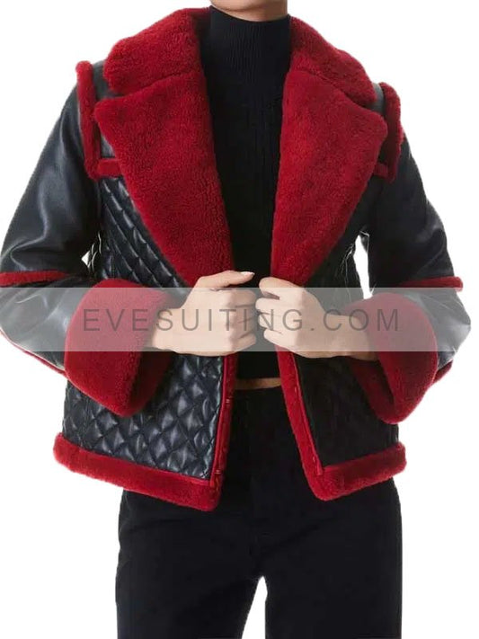 Black Leather Aviator Pilot Style B3 Shearling Jacket