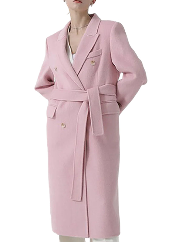 Women's Pink Wool Peek Lapel Polo Coat