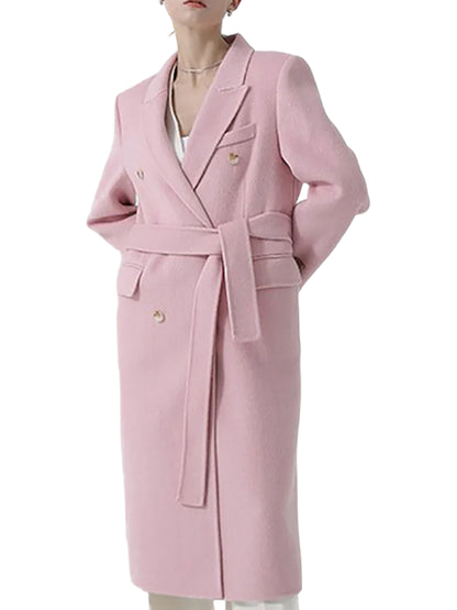 Women's Pink Wool Peek Lapel Polo Coat