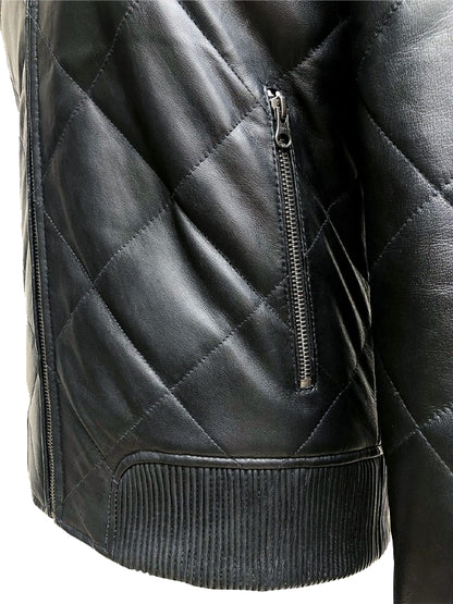 Women's Quilted Black Leather Oversized Bomber Jacket