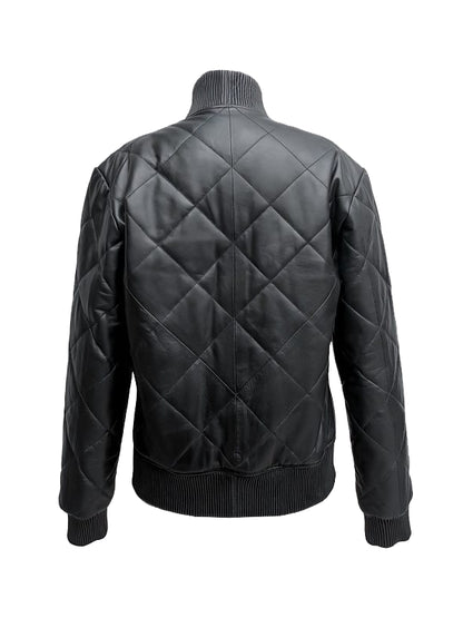 Women's Quilted Handmade Black Leather Jacket