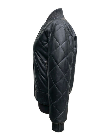 Women's Quilted Leather Bomber Jacket