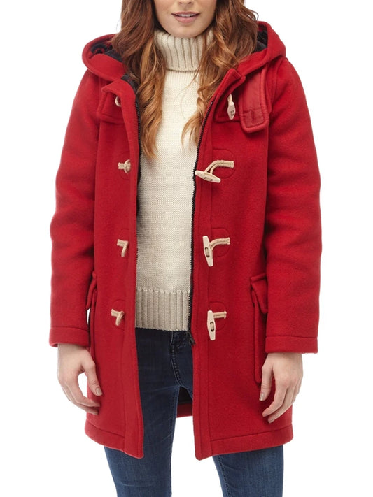 Women’s Red Duffle Coat With Hood