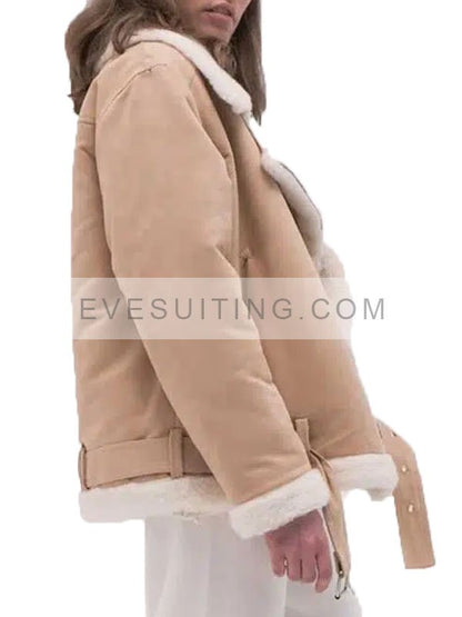 Women's Sheepskin Aviator Beige Shearling Jacket