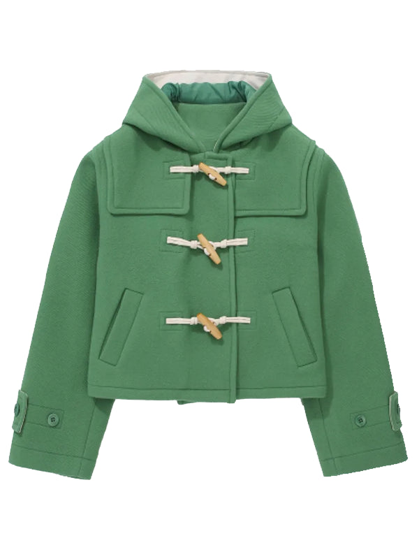 Women's Short Green Wool Toggle Duffle Coat