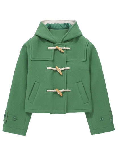 Women's Short Green Wool Toggle Duffle Coat