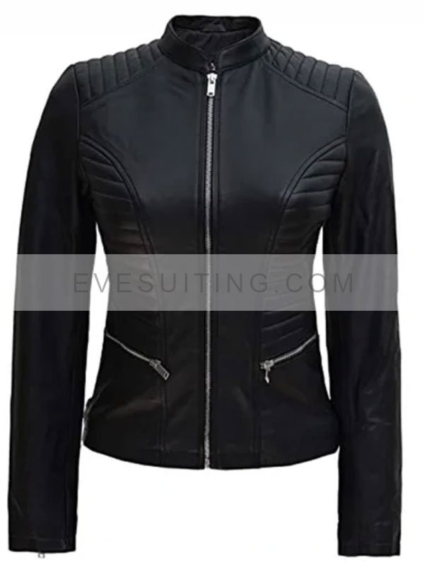 Womens Stylish Black Padded Leather Jacket