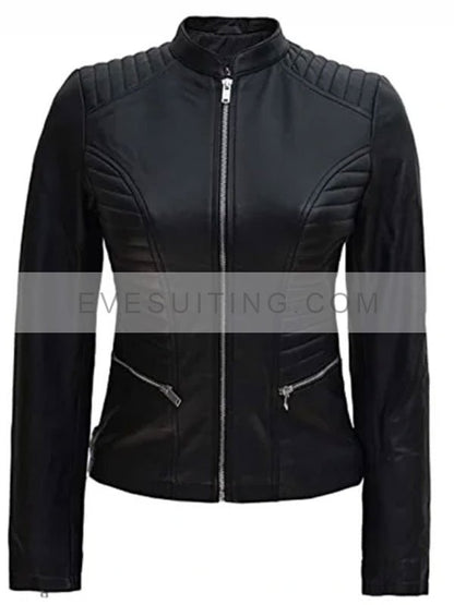 Womens Stylish Black Padded Leather Jacket
