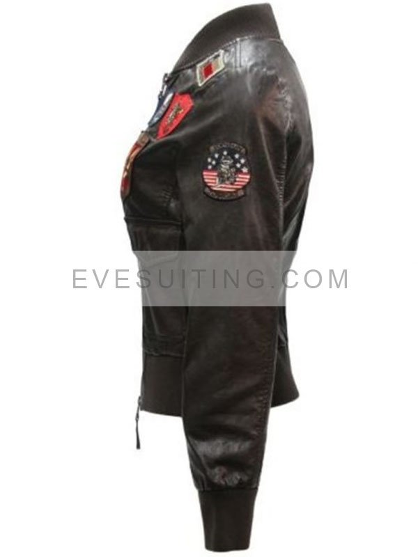 Women's Top Gun Black Vegan Leather Bomber Jacket