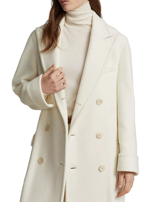 Women's White Wool Polo Coat