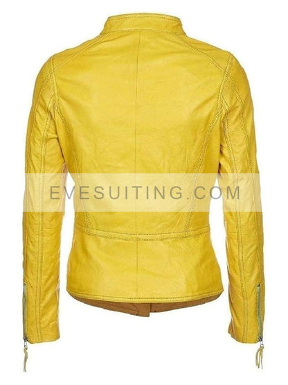 Yellow Stylish Lambskin Biker Leather Jacket For Womens