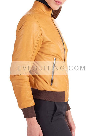 Yellow Zipper Bomber Leather Jacket