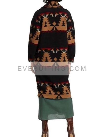 Yellowstone S05 Beth Dutton Black Printed Wool Coat