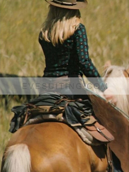 Yellowstone S05 Kelly Reilly Green Printed And Black Shirt