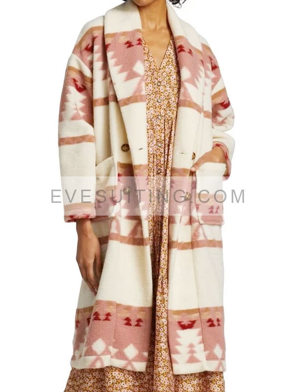 Yellowstone Season 5 Kelly Reilly Pink Printed Coat
