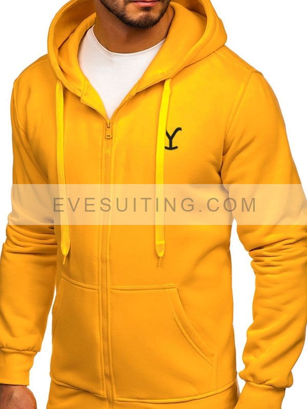 Yellowstone TV Series Dutton Ranch Yellow Fleece Zip-UP Hoodie