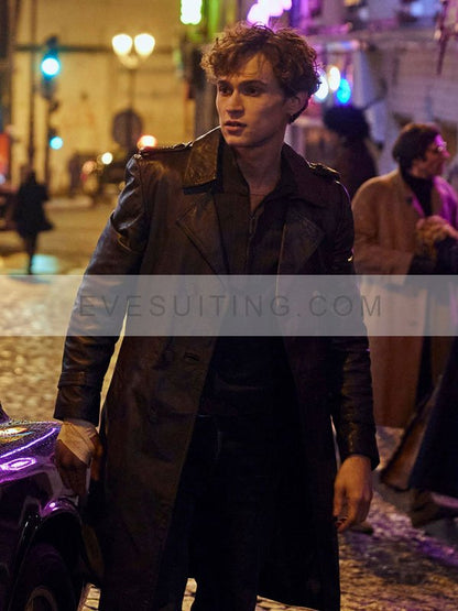 Young Rocco TV Series Supersex Season 1 Saul Nanni Black Leather Trench Coat