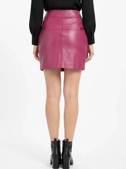 Women's Pink Leather Mini Skirt