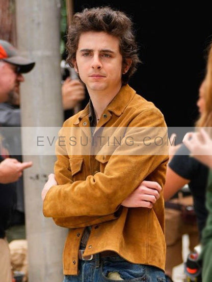 Bob Dylan Movie A Complete Unknown Timothée Chalamet Suede Bown Leather Jacket