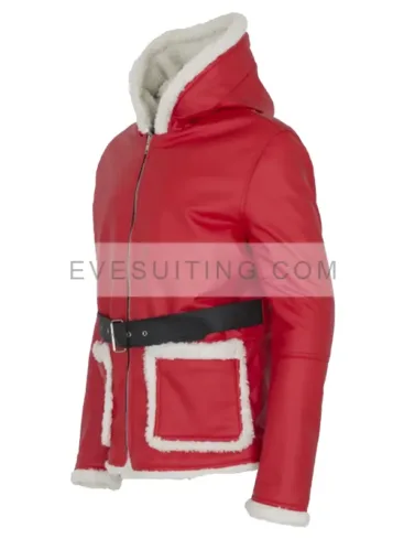 Santa Claus Christmas Red Hooded Unisex Fur Lined Jacket
