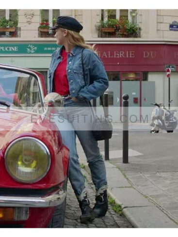 Tv Series Emily In Paris Camille Razat Cropped Denim Blue Jacket