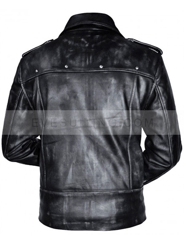 Aaron Paul Movie A Long Way Down Distressed Leather Black Jacket