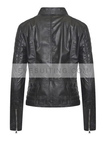 Leather Motorcycle Jacket In Black Color