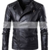 Men Moto Style Black Leather Biker Jacket