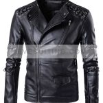 Men Moto Style Black Leather Biker Jacket