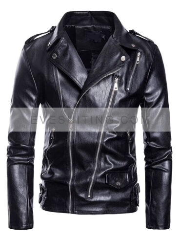 Men Slim Fit Black Leather Motorcycle Jacket