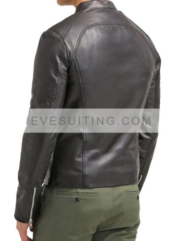 Slim-Fit Black Leather Biker Jacket For Men