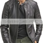 Mens Black Fitted Leather Motorcycle Jacket