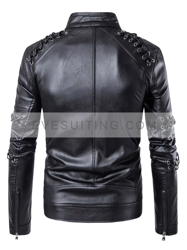 Slim Fit Moto Style Black Biker Cafe Racer Leather Jacket For Men