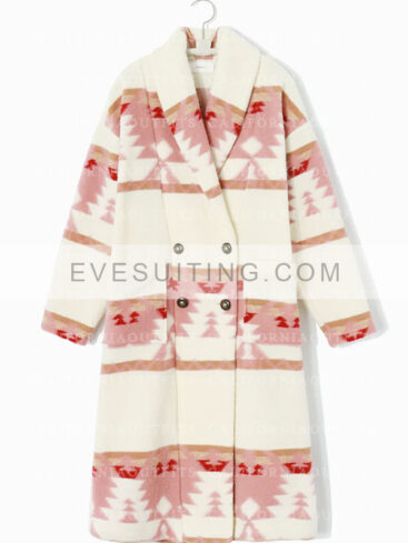 Yellowstone S05 Kelly Reilly Pink Printed Wool Coat
