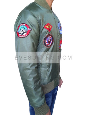 Bomber Olive Green Jacket With Patches