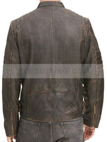 Distressed Brown Leather Jacket For Mens