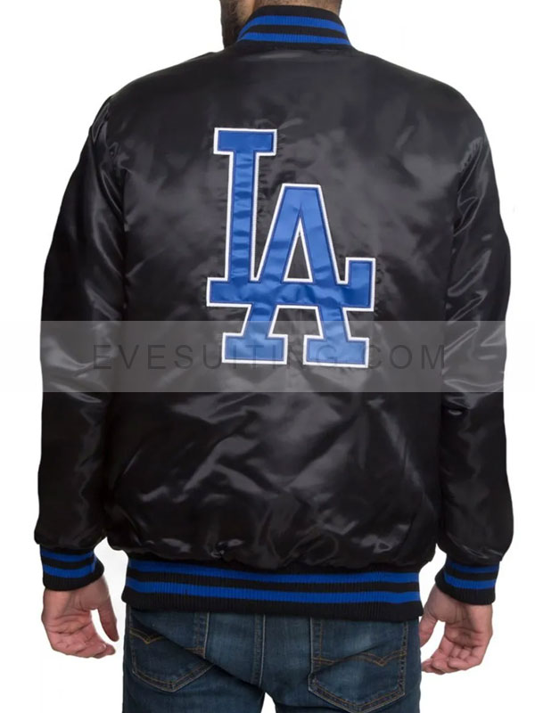 Los Angeles Dodgers Black Starter Satin Varsity Bomber Jacket