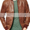 Mens Waxed Dark Brown Leather Bomber Jacket