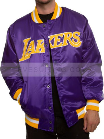 Unisex LA Lakers Purple Satin Starter Bomber Jacket