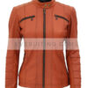 Womens Amelia leather Orange Hooded Jacket