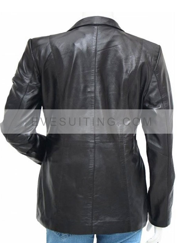 3 Button Black Casual Wear Shirt Style Leather Blazer For Women’s